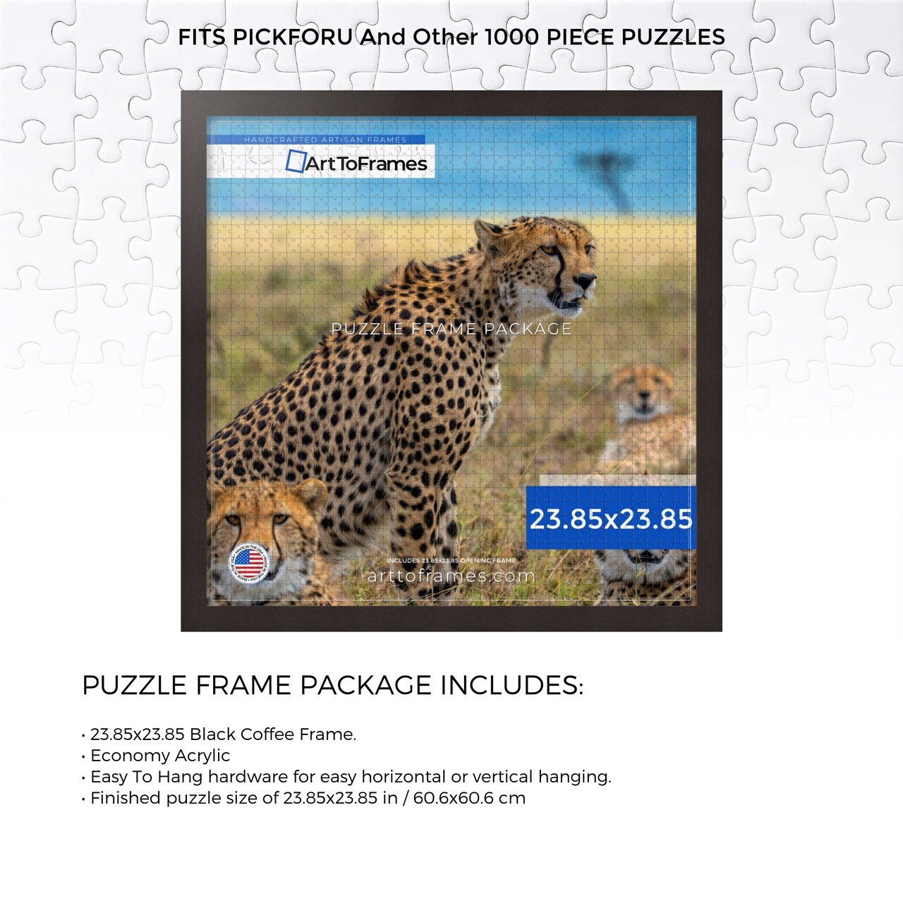 ArtToFrames 23.85x23.85 INCH / 60.6x60.6 CM Puzzle Frame for 1000 piece Puzzles.This 1.00 Inch Custom Wood Frame for Puzzles Comes with Economy Acrylic, Available in Multiple Colors